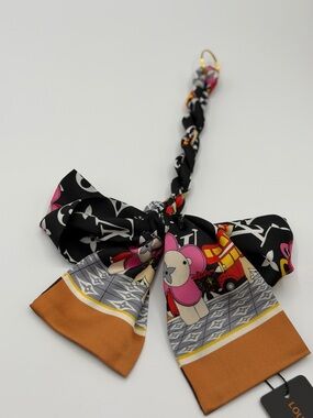 Braided Bow Bag Charm in Black, Pink & Brown